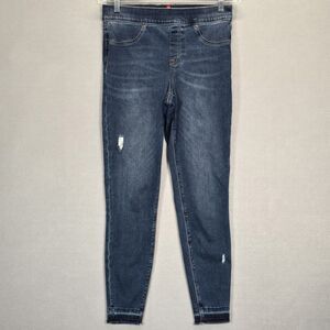 Spanx Pull On Jeans Womens  Blue Denim Distressed Skinny Ankle Raw Hem Size M